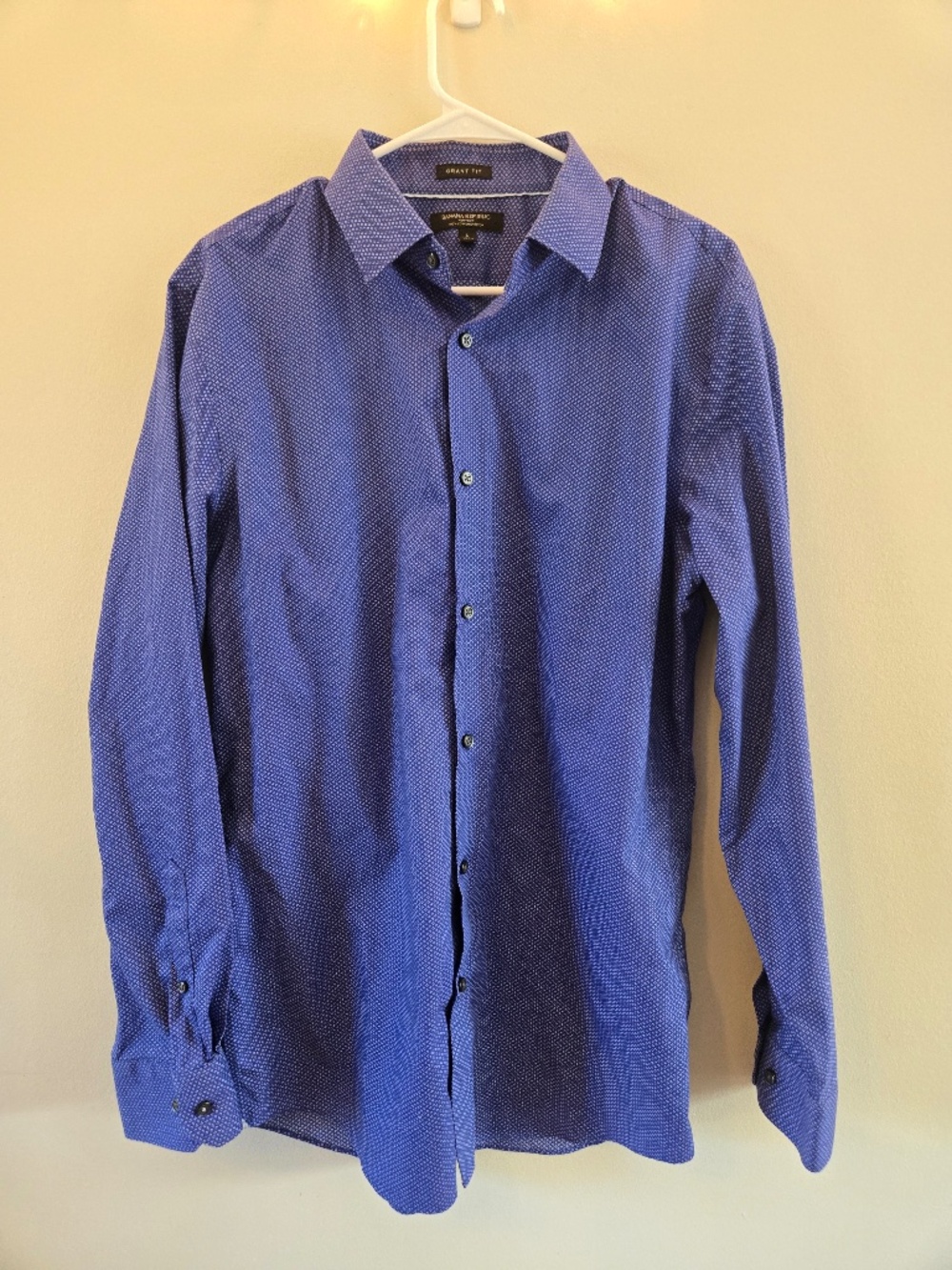 Banana Republic Grant Fit Non Iron Stretch Blue Geometric Dress Shirt